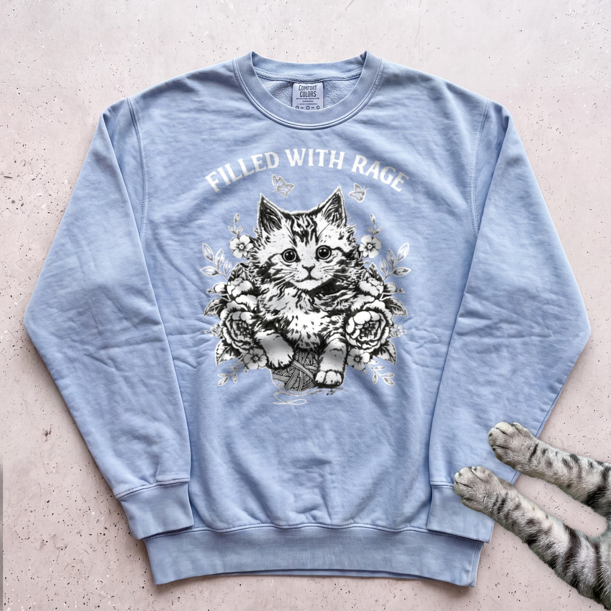 Filled With Rage Cat Sweatshirt - Chambray