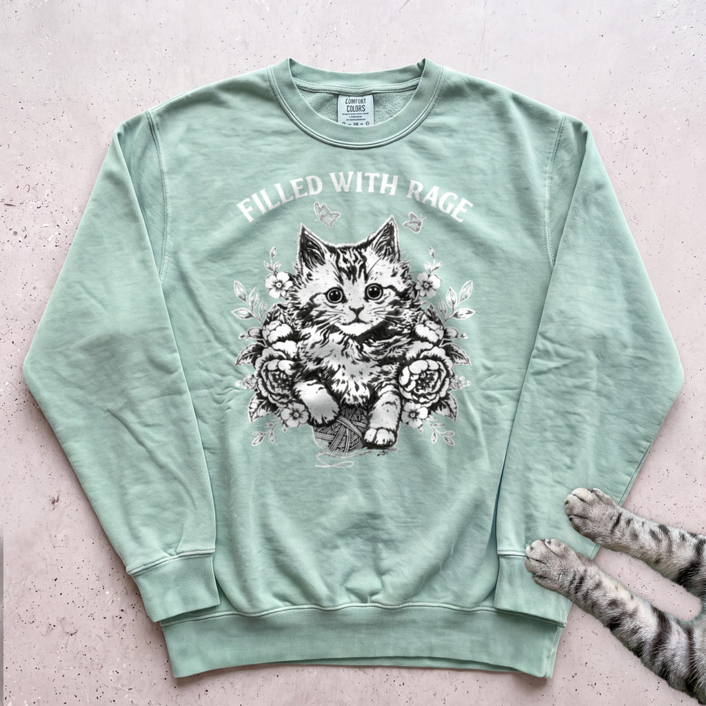Filled With Rage Cat Sweatshirt - Light Green