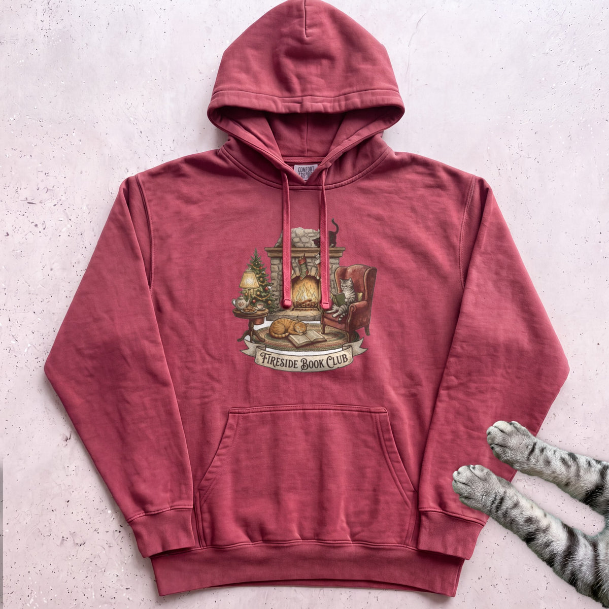 Fireside Book Club Cat Hoodie - Crimson