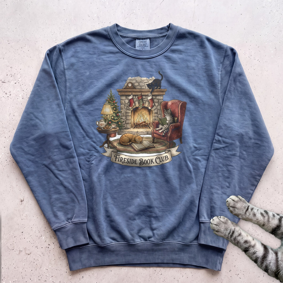 Fireside Book Club Cat Sweatshirt - Blue Jean