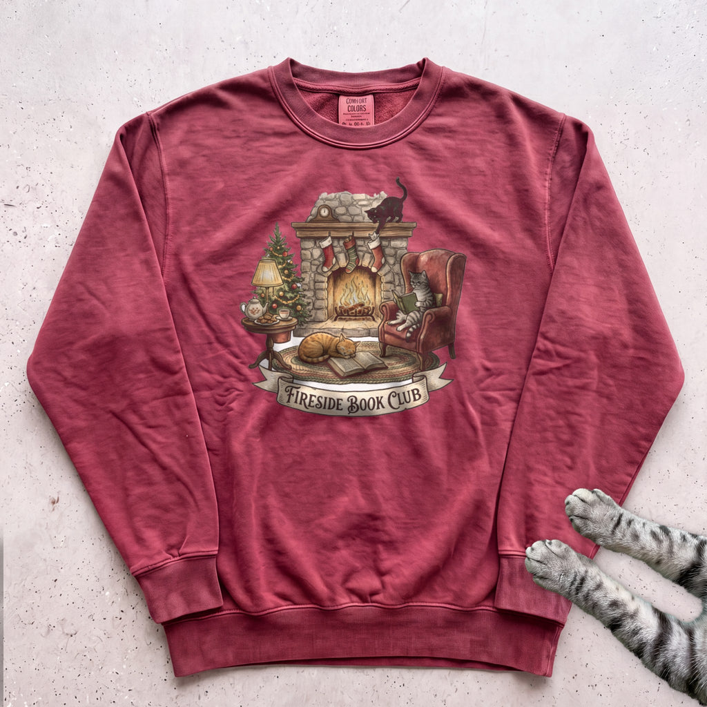 Fireside Book Club Cat Sweatshirt - Crimson