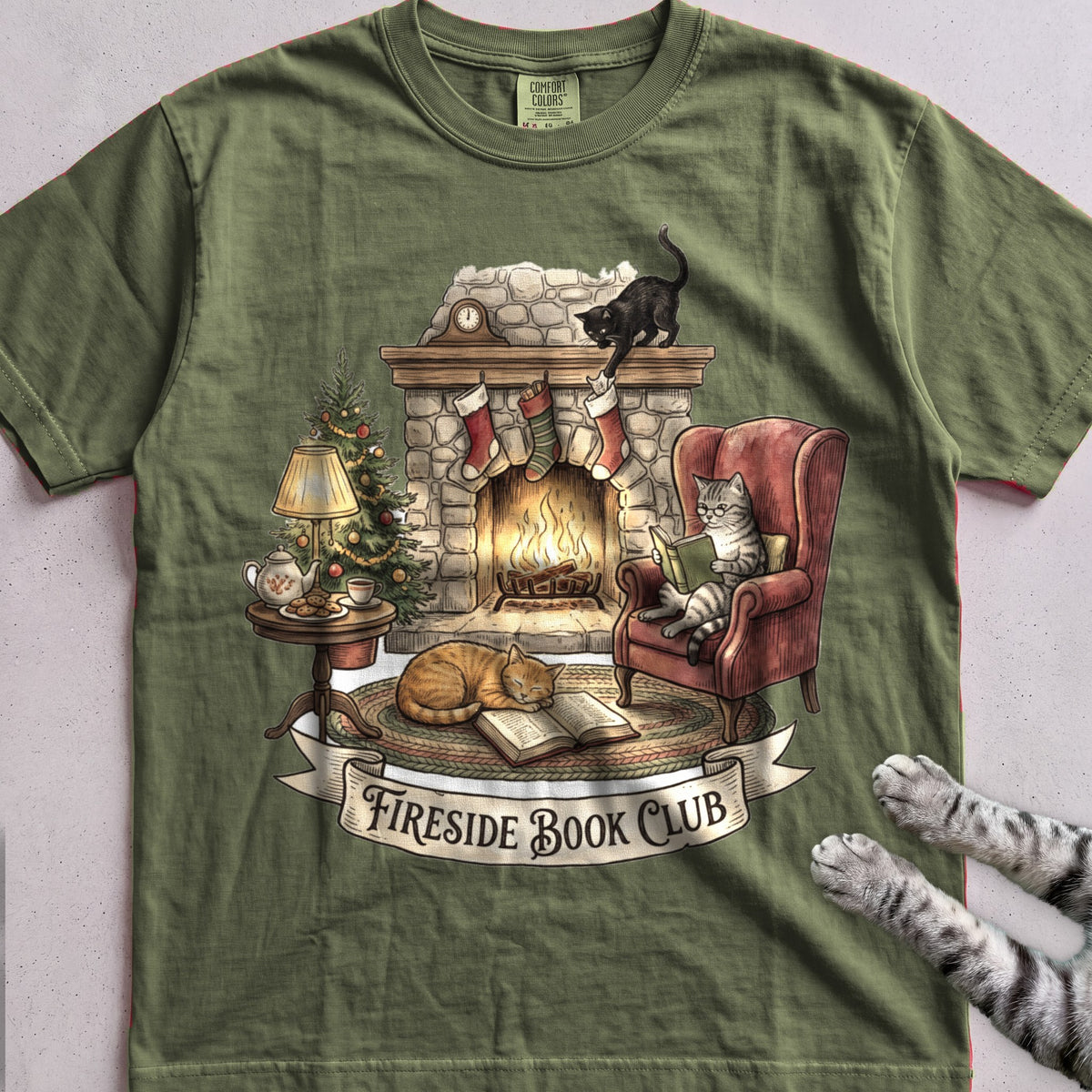 Fireside Book Club Cat T-Shirt - Hemp