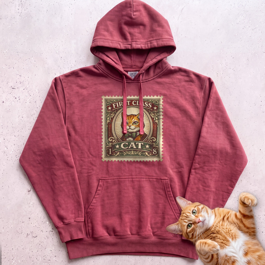 First Class Stamp Custom Personalized Cat Hoodie - Crimson