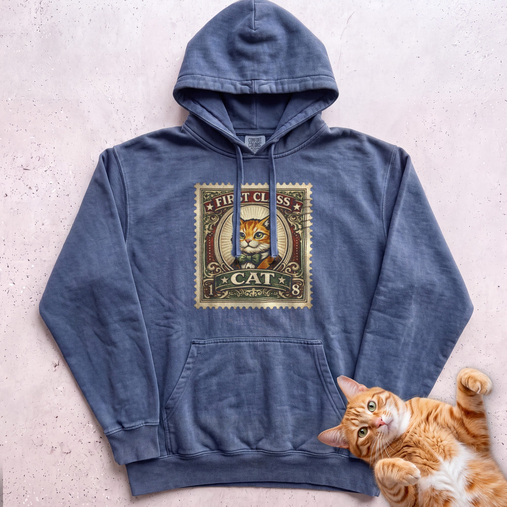 First Class Stamp Custom Personalized Cat Hoodie - Denim
