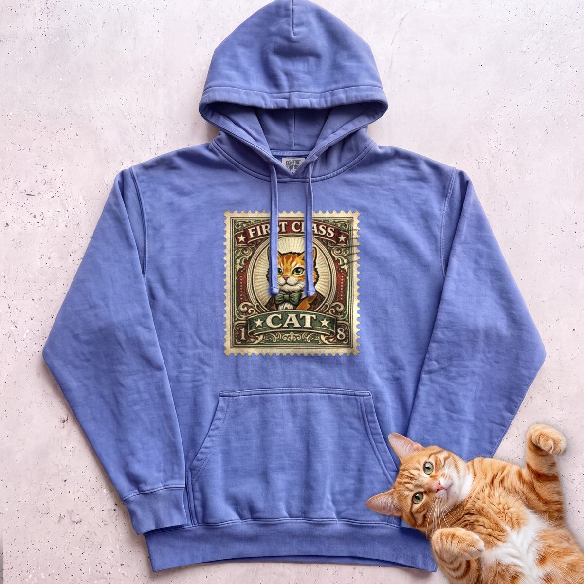 First Class Stamp Custom Personalized Cat Hoodie - Flo Blue