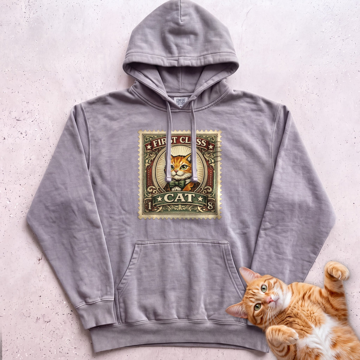 First Class Stamp Custom Personalized Cat Hoodie - Grey