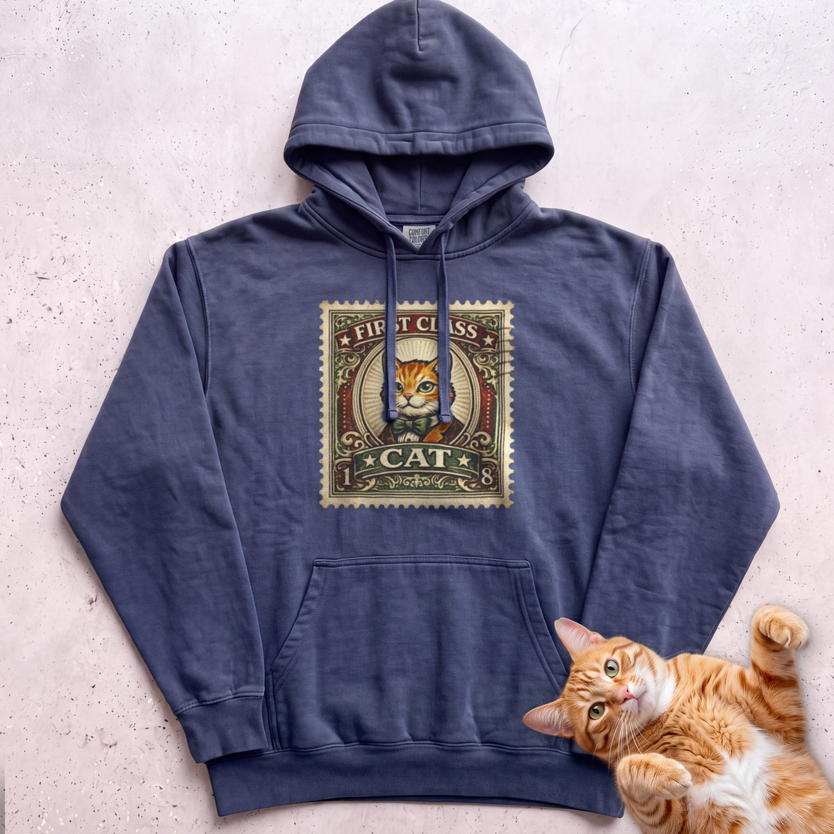 First Class Stamp Custom Personalized Cat Hoodie - True Navy