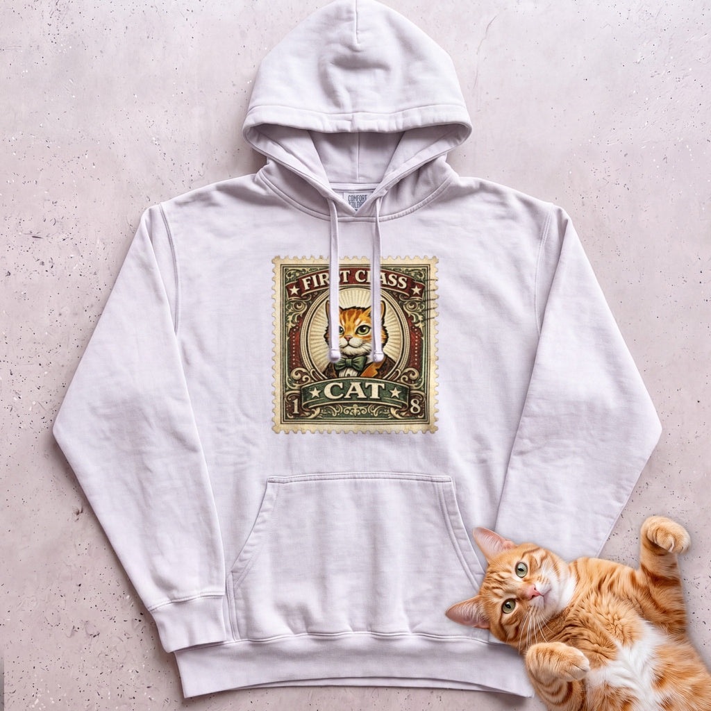 First Class Stamp Custom Personalized Cat Hoodie - White