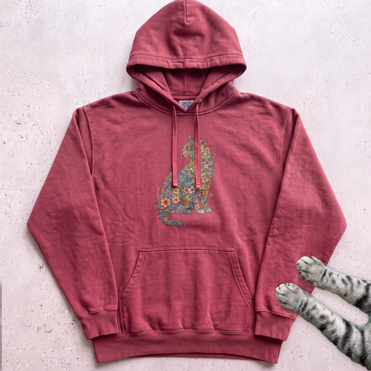 Floral Cat Hoodie - Crimson
