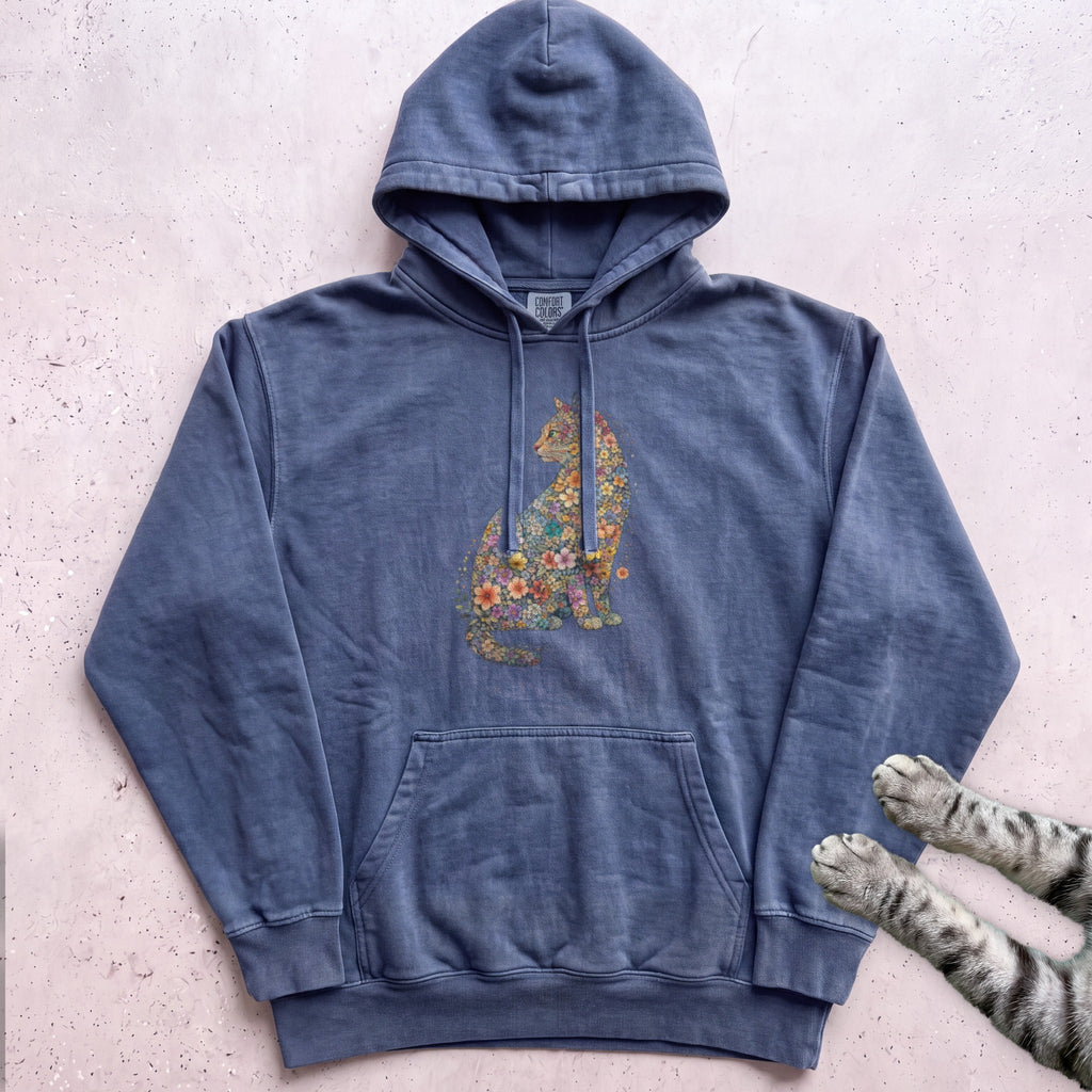 Floral Cat Hoodie - Denim