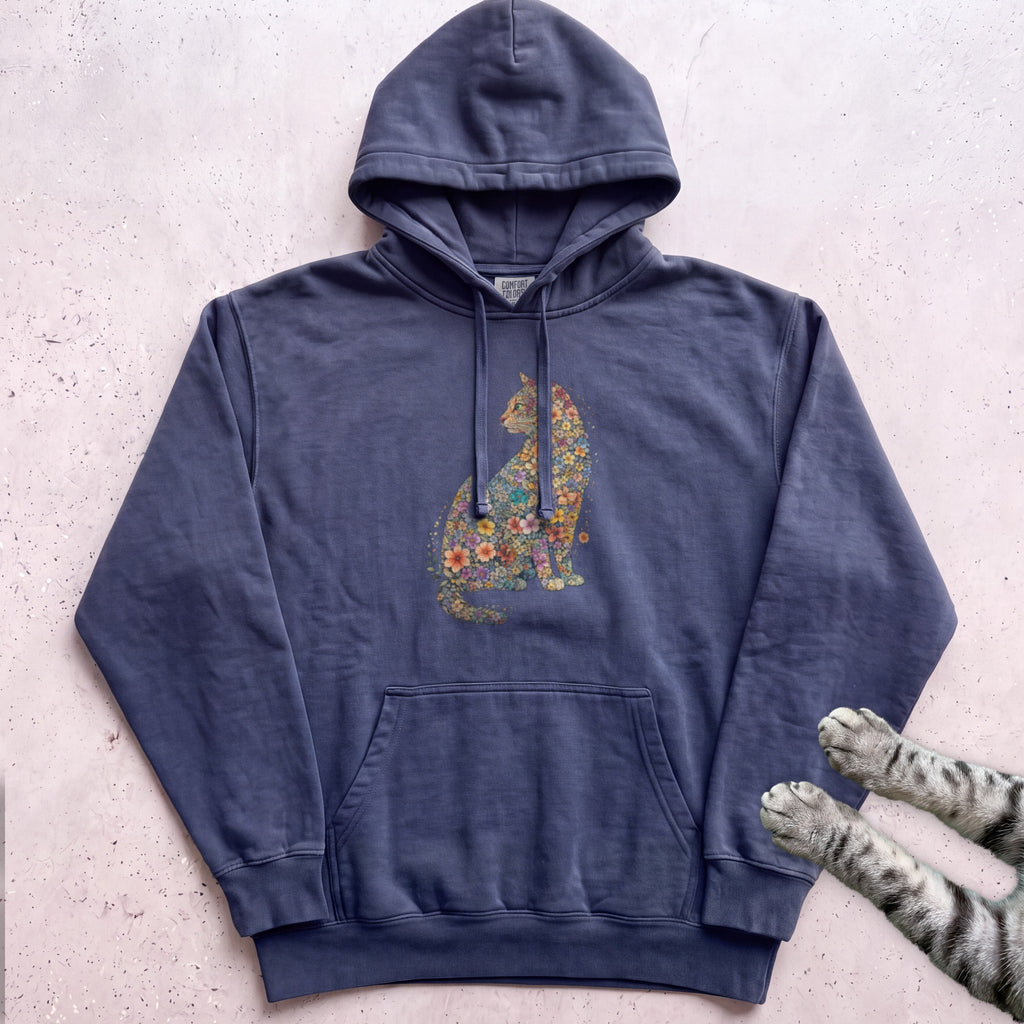 Floral Cat Hoodie - True Navy