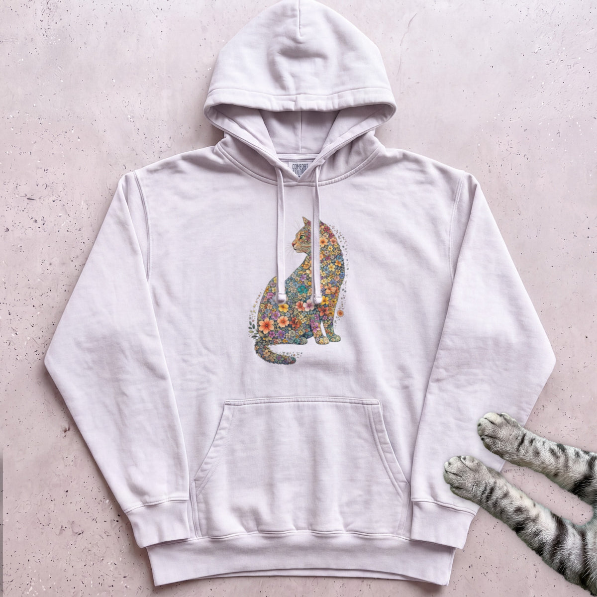 Floral Cat Hoodie - White