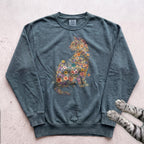 Floral Cat Sweatshirt - Blue Spruce