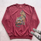 Floral Cat Sweatshirt - Crimson