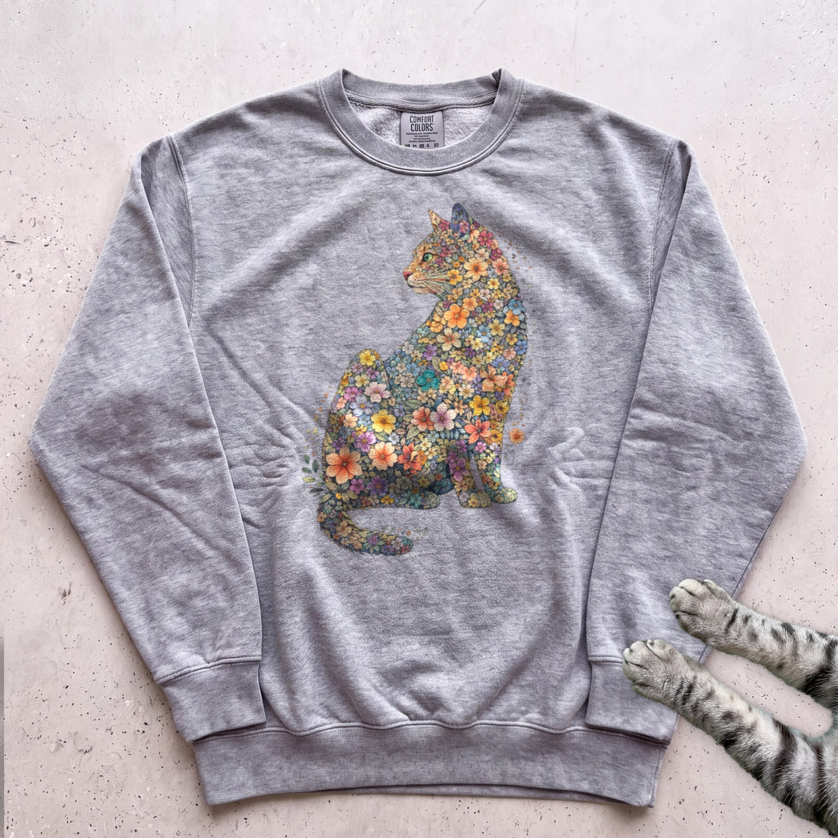 Floral Cat Sweatshirt - Grey