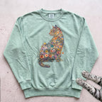 Floral Cat Sweatshirt - Light Green