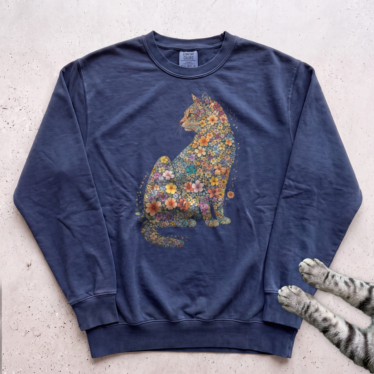 Floral Cat Sweatshirt - True Navy