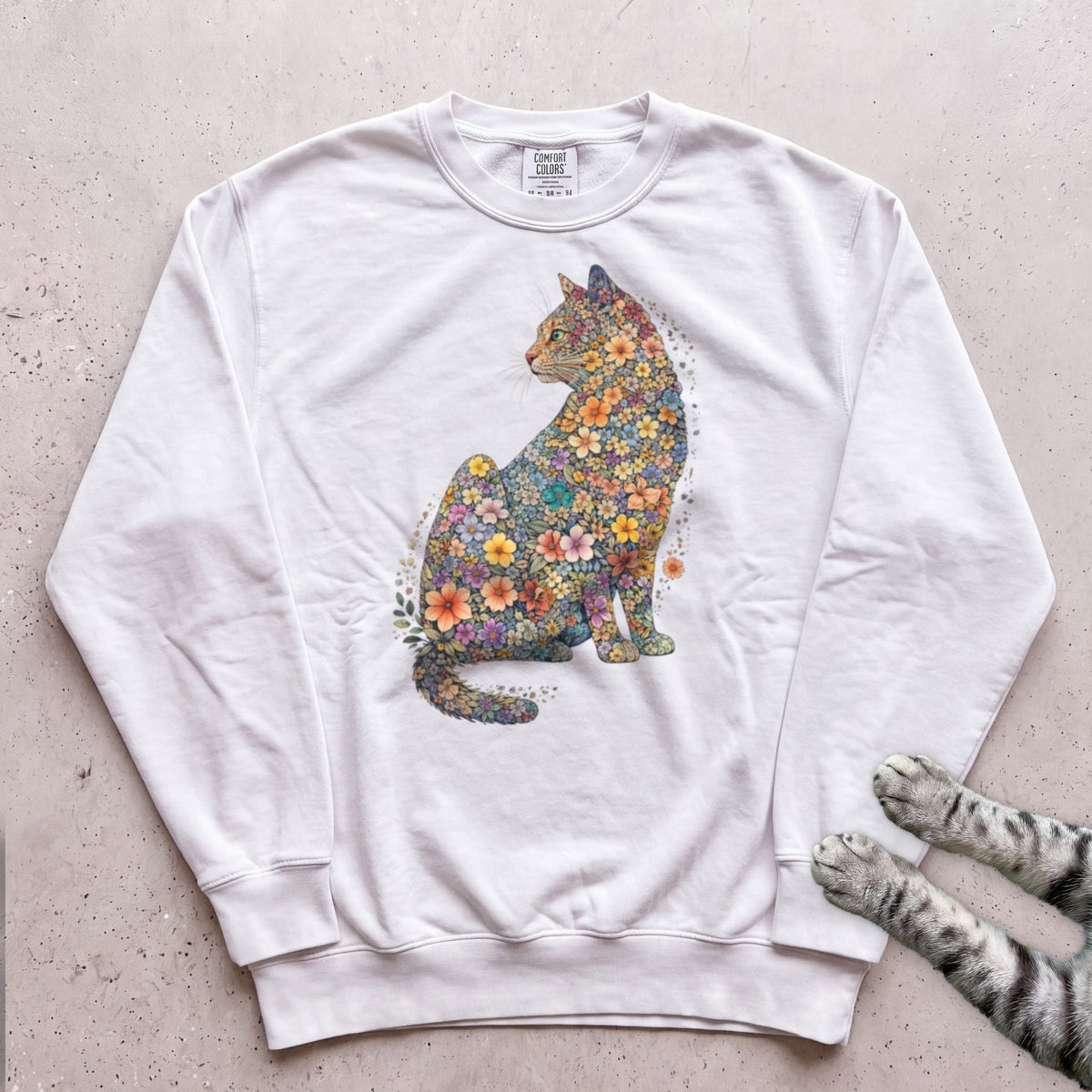 Floral Cat Sweatshirt - White