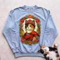 Floral Muse Cat Art Portrait Personalized Sweatshirt - Chambray