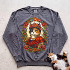 Floral Muse Cat Art Portrait Personalized Sweatshirt - Pepper