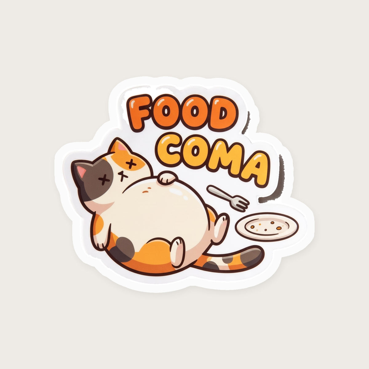 Food Coma Cat Sticker print detail