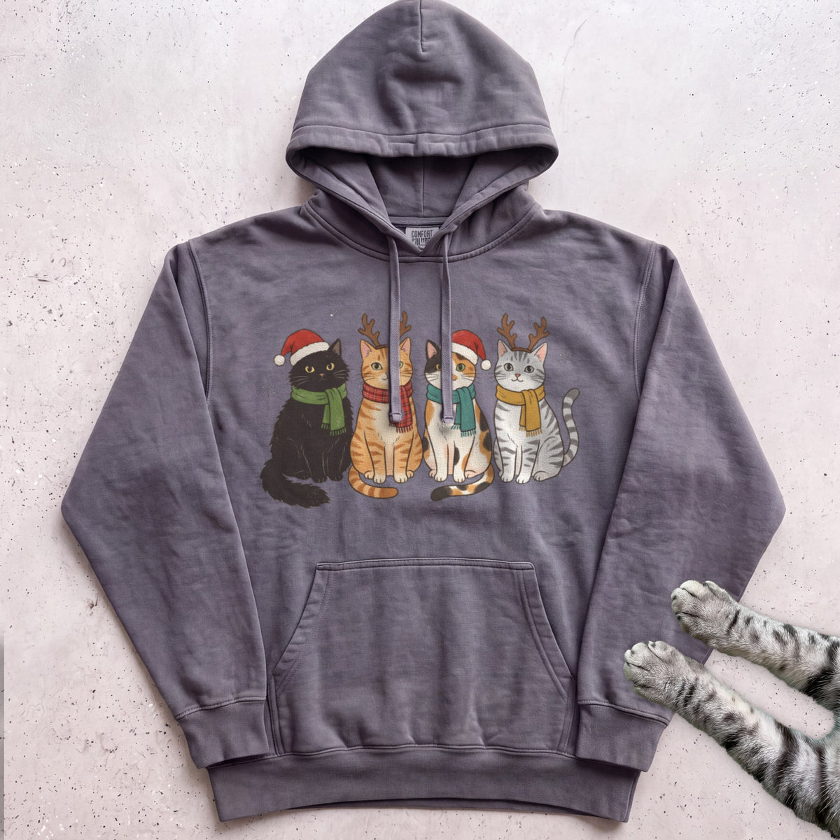 Four Festive Cats Hoodie - Pepper