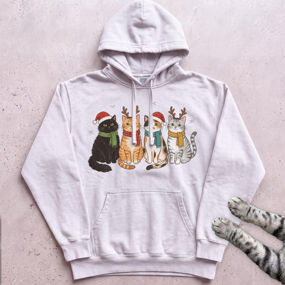 Four Festive Cats Hoodie - White
