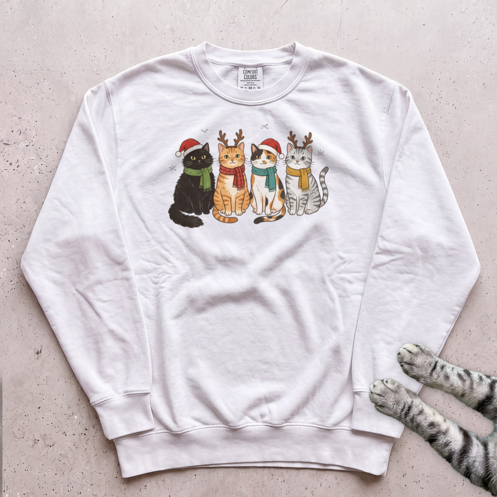 Four Festive Cats Sweatshirt - White