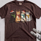 Four Festive Cats T-Shirt - Espresso