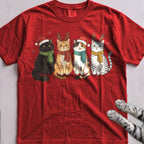 Four Festive Cats T-Shirt - Red