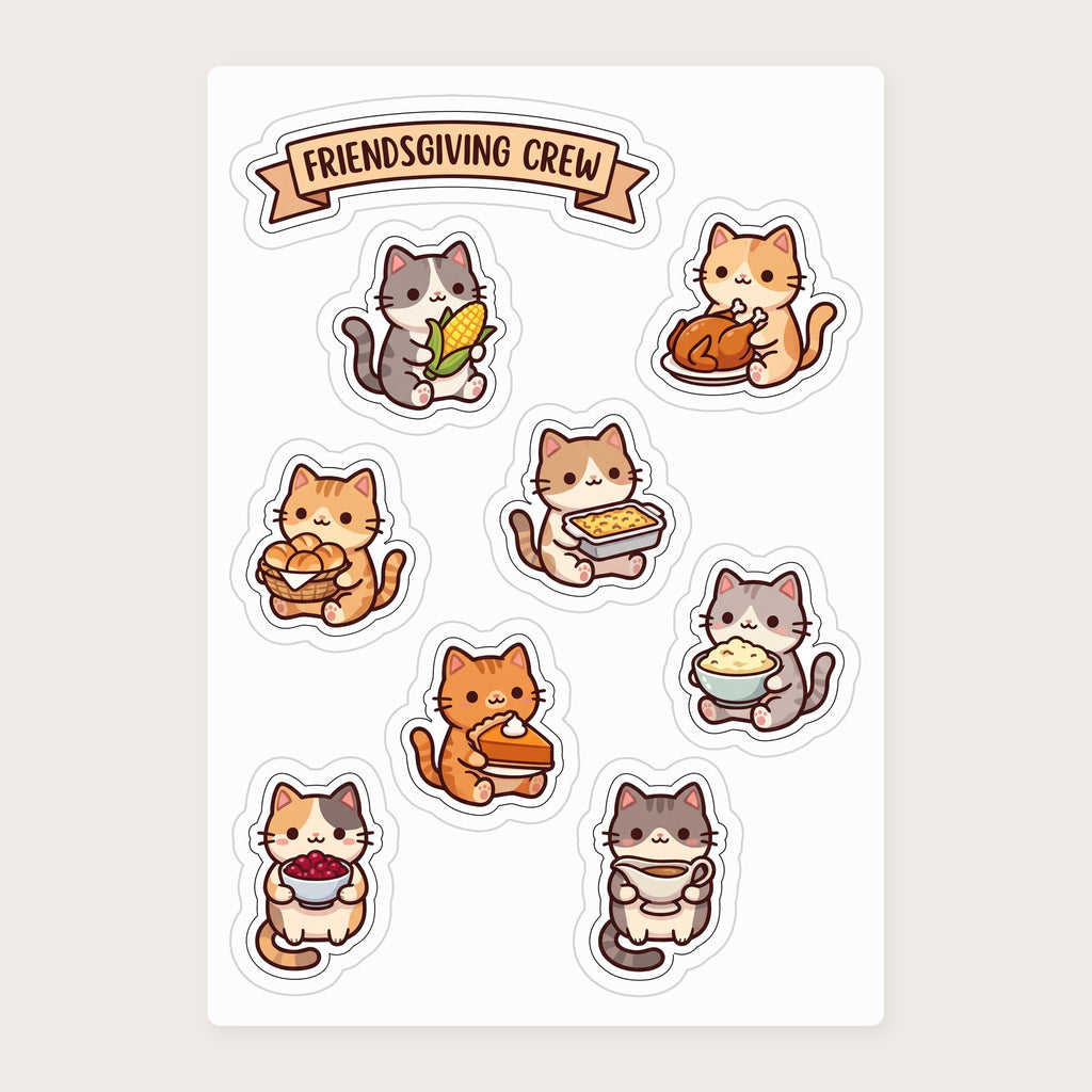 Friendsgiving Cat Crew Sticker Sheet, actual sheet layout