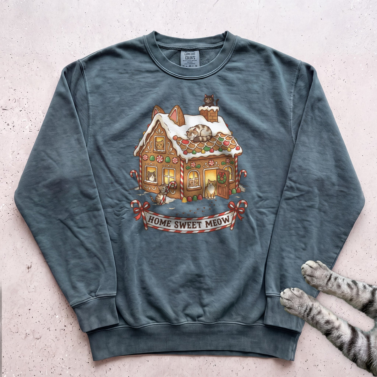 Gingerbread Cat House Sweatshirt - Blue Spruce