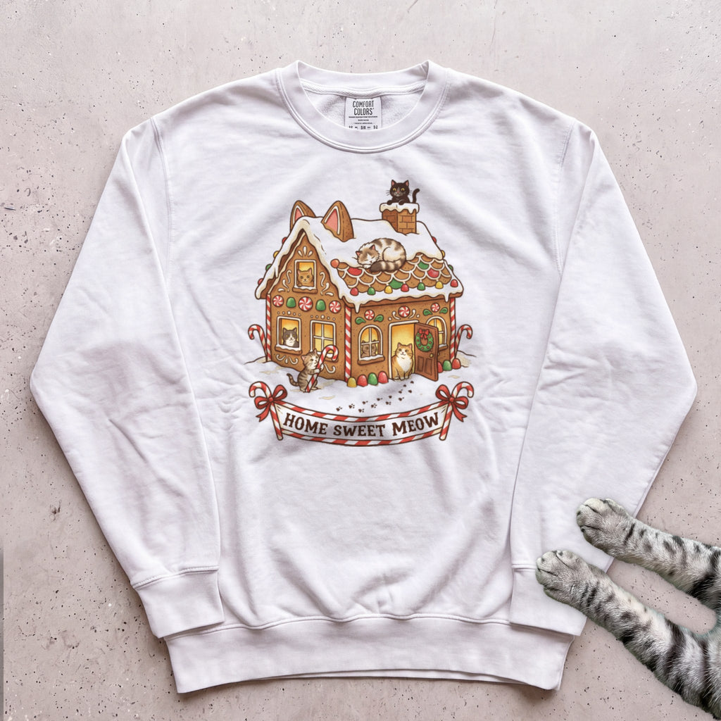 Gingerbread Cat House Sweatshirt - White