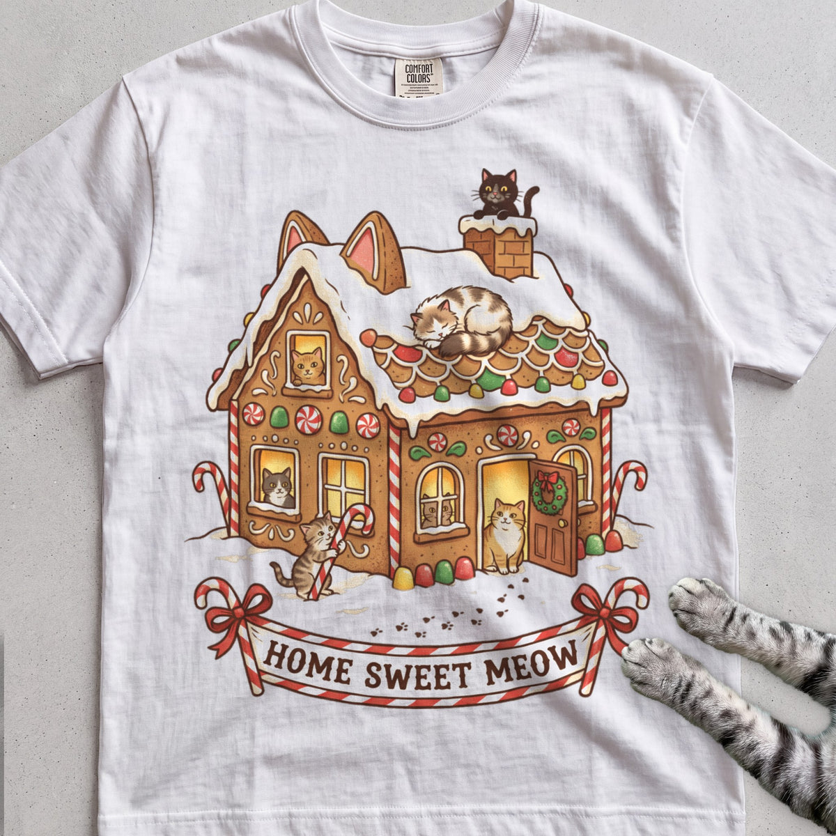 Gingerbread Cat House T-Shirt - White