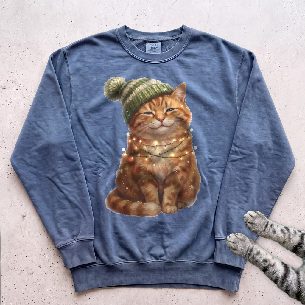 Glow-Up Ginger Cat Sweatshirt - Blue Jean