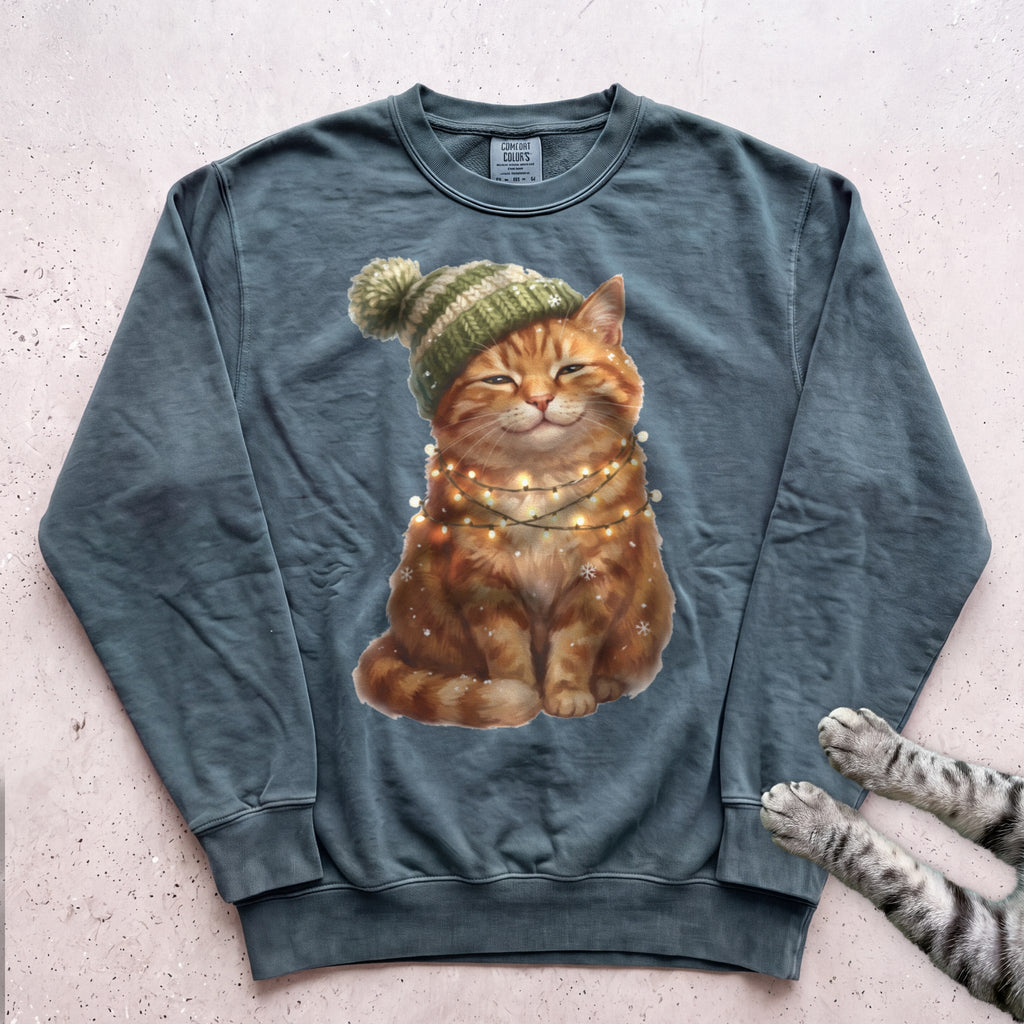 Glow-Up Ginger Cat Sweatshirt - Blue Spruce