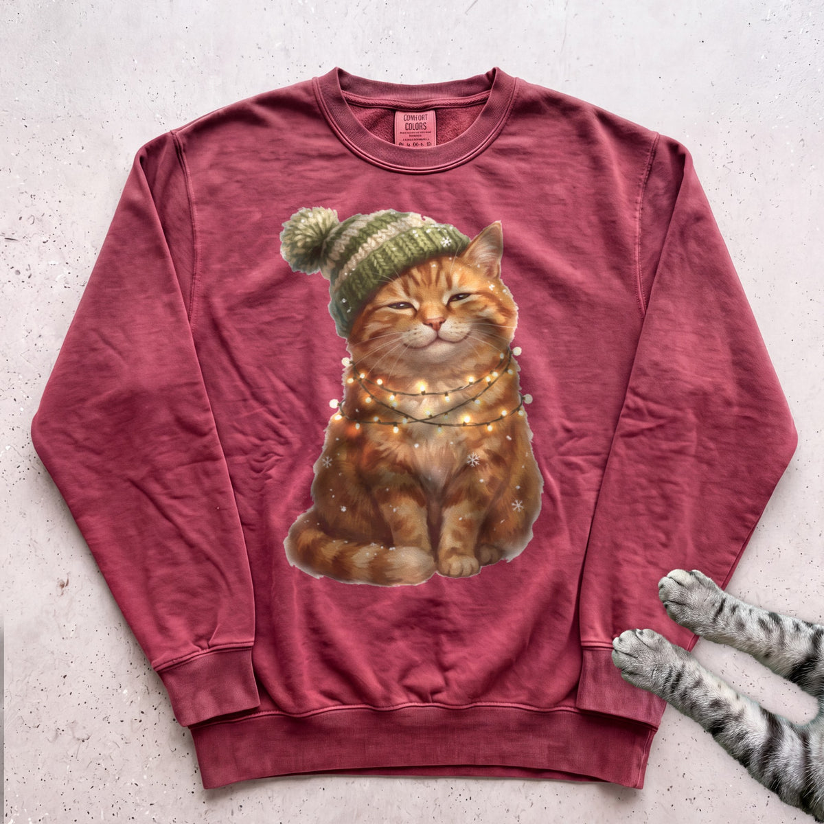 Glow-Up Ginger Cat Sweatshirt - Crimson