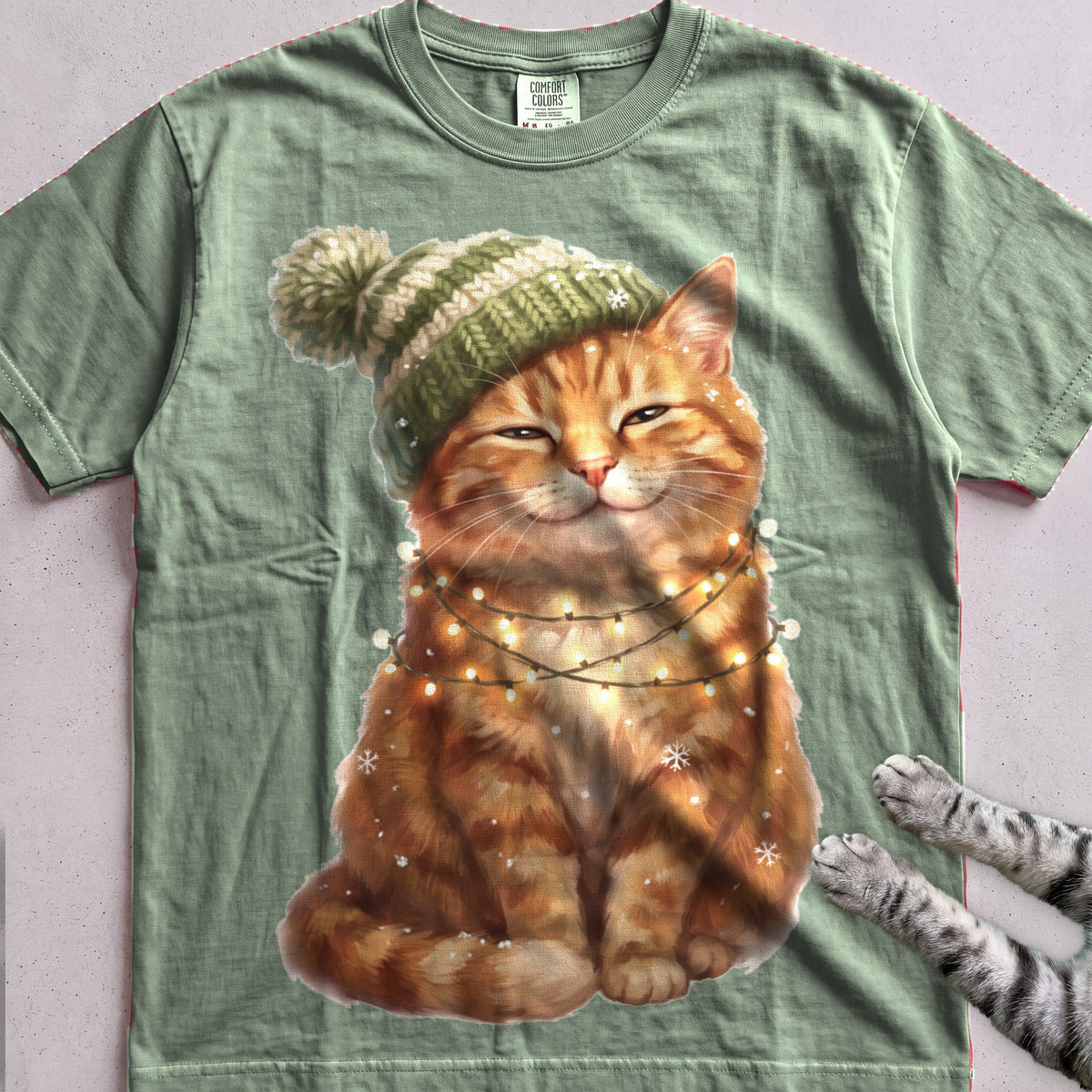 Glow-Up Ginger Cat T-Shirt - Light Green