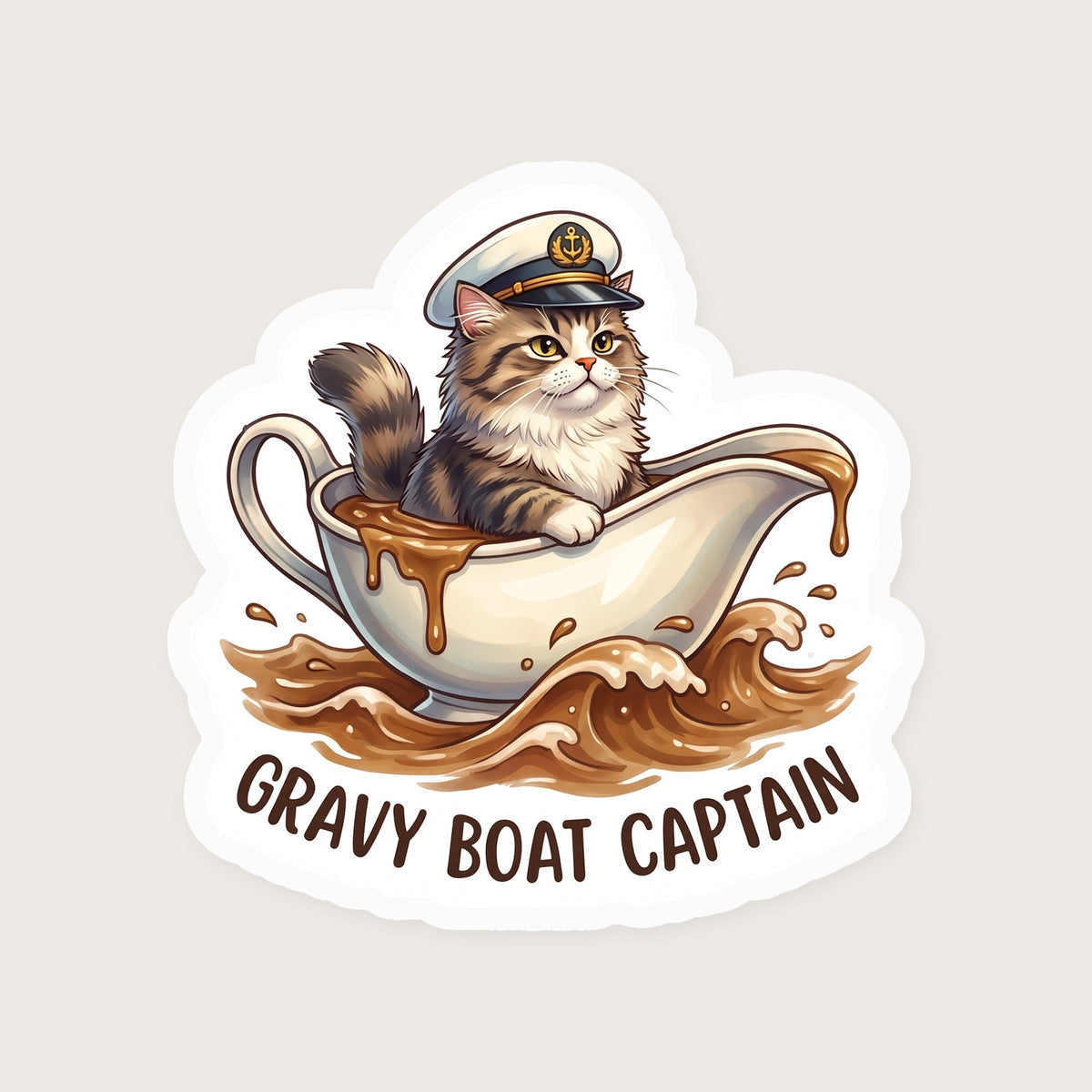 Gravy Boat Captain Cat Sticker print detail