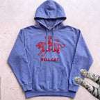 Hell Cat Hoodie — Retro Red Graphic Tiger Rider Hoodie - Flo Blue