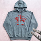 Hell Cat Hoodie — Retro Red Graphic Tiger Rider Hoodie - Seafoam