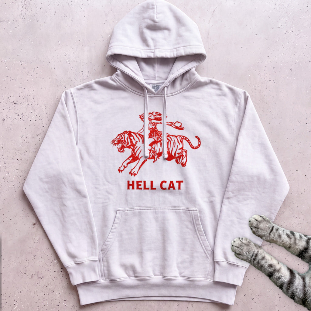 Hell Cat Hoodie — Retro Red Graphic Tiger Rider Hoodie - White
