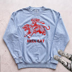 Hell Cat Sweatshirt — Retro Red Graphic Tiger Rider Sweatshirt - Chambray