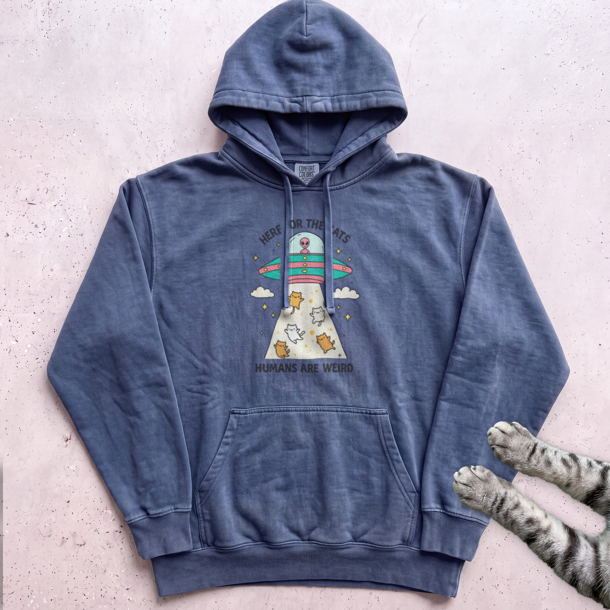 Here For The Cats Humans Are Weird Cat Hoodie - Denim