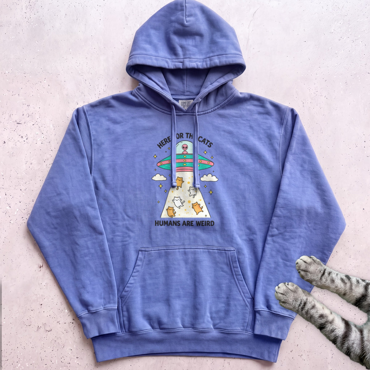 Here For The Cats Humans Are Weird Cat Hoodie - Flo Blue