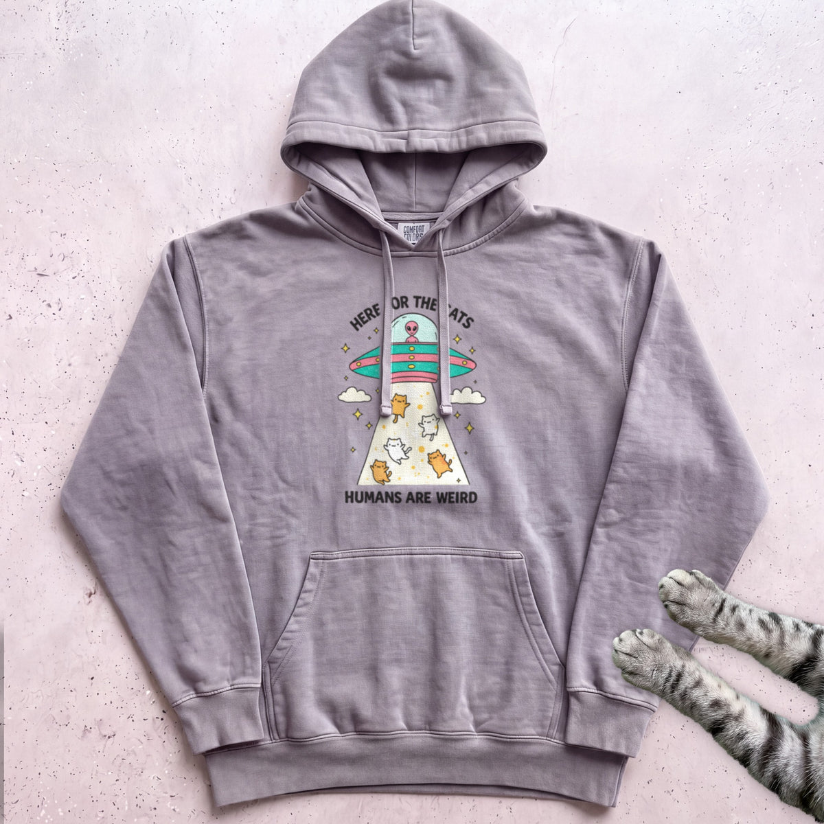 Here For The Cats Humans Are Weird Cat Hoodie - Grey