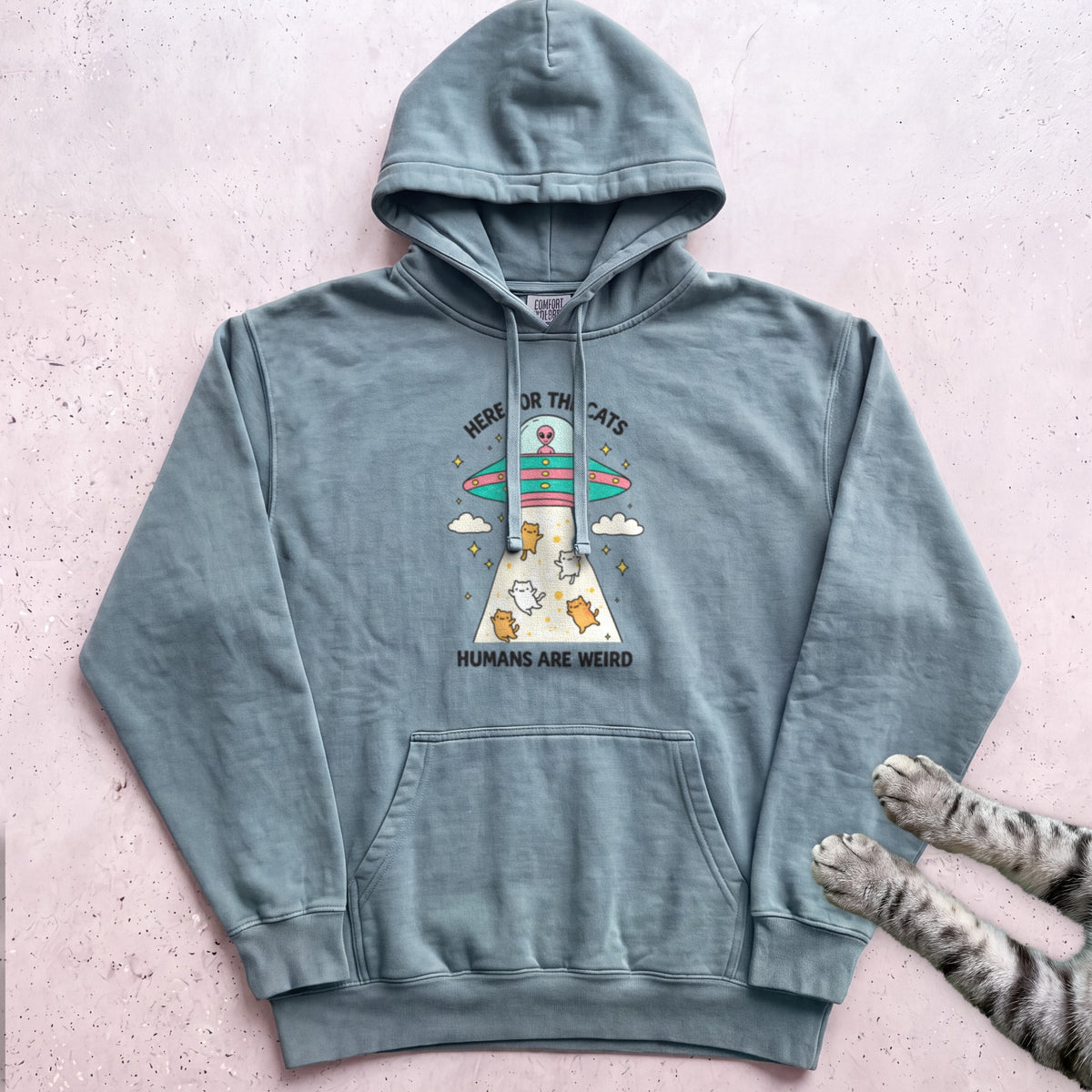 Here For The Cats Humans Are Weird Cat Hoodie - Seafoam