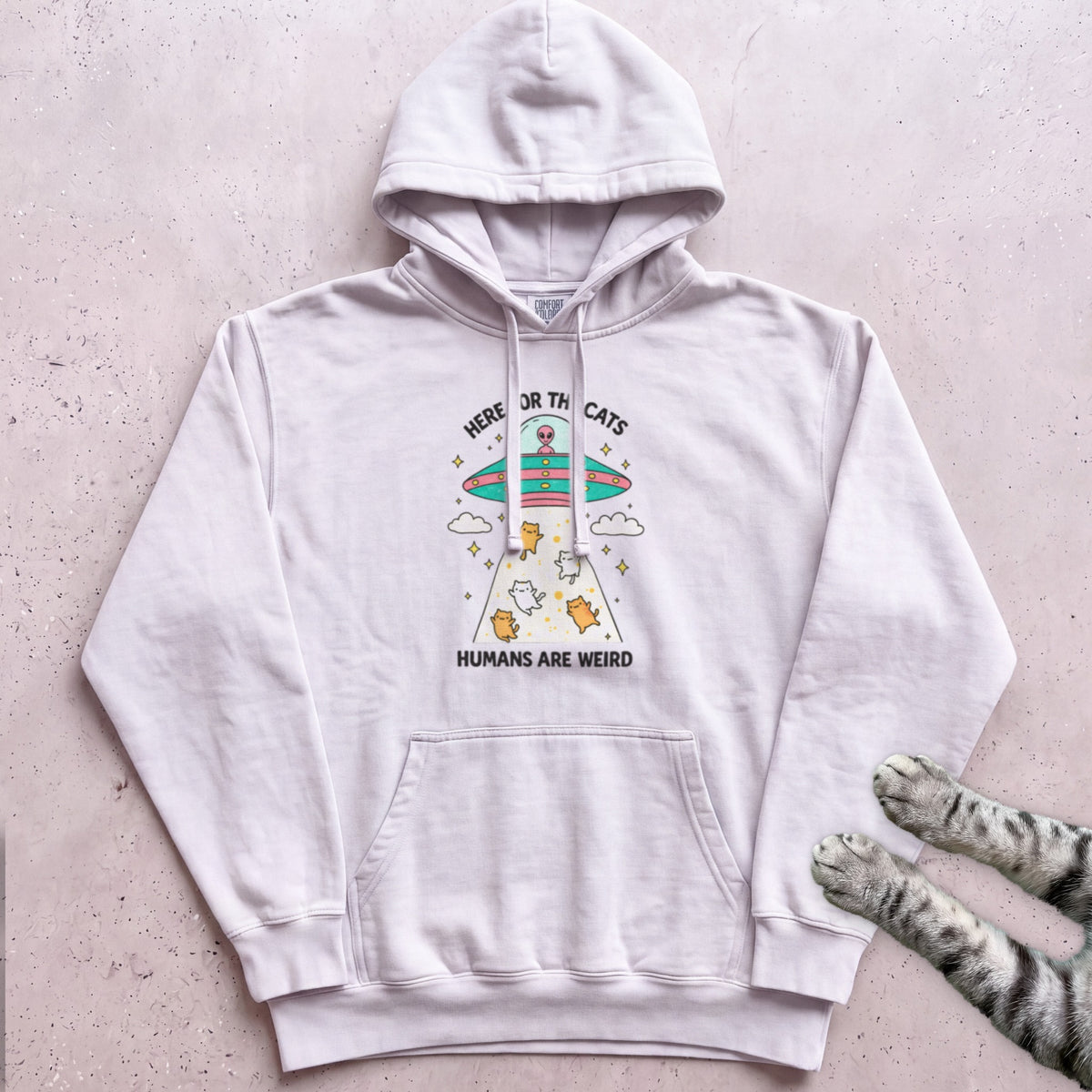 Here For The Cats Humans Are Weird Cat Hoodie - White