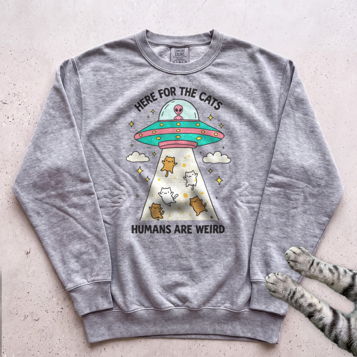 Here For The Cats Humans Are Weird Cat Sweatshirt - Grey