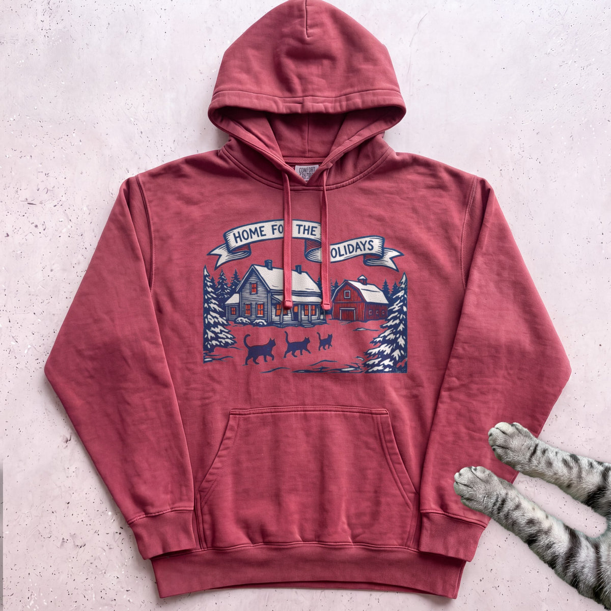 Home for the Holidays Cat Hoodie - Crimson
